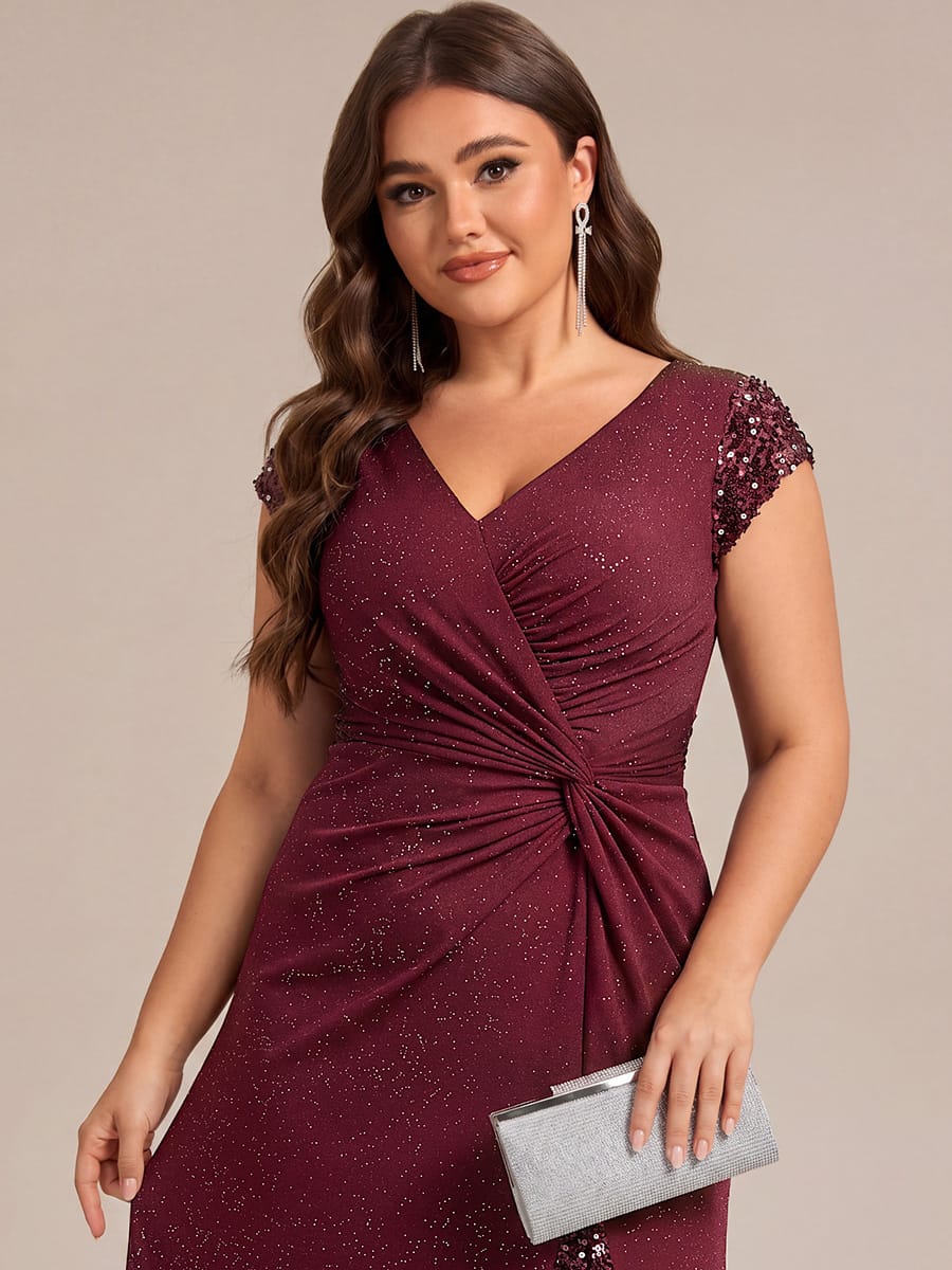 Knotted Knit Cap Sleeve Dress #color_Burgundy