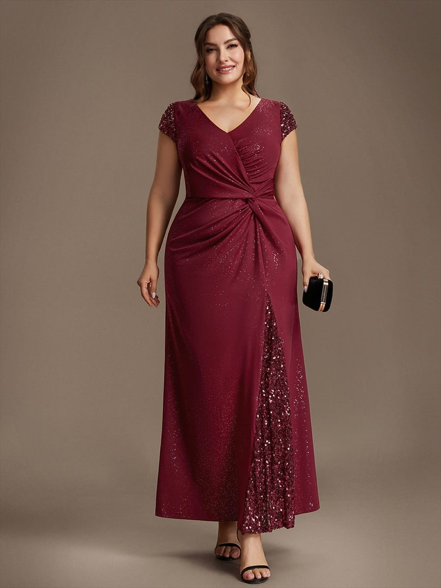 Knotted Knit Cap Sleeve Dress #color_Burgundy