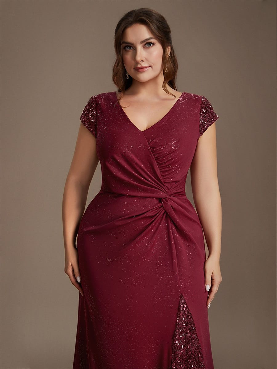 Knotted Knit Cap Sleeve Dress #color_Burgundy