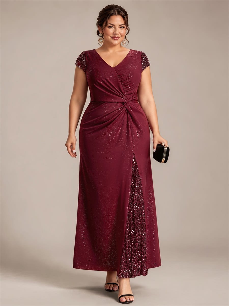 Knotted Knit Cap Sleeve Dress #color_Burgundy