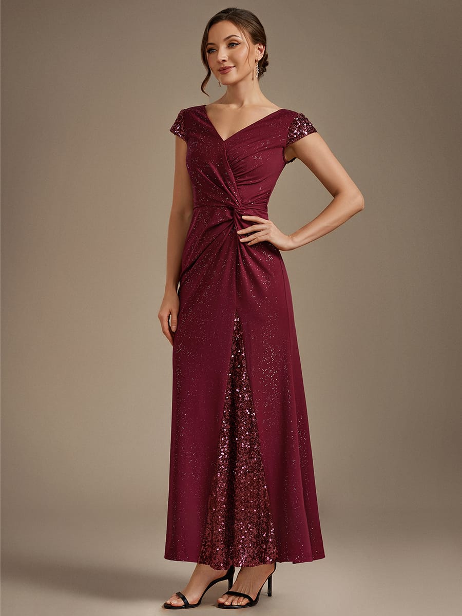 Knotted Knit Cap Sleeve Dress #color_Burgundy