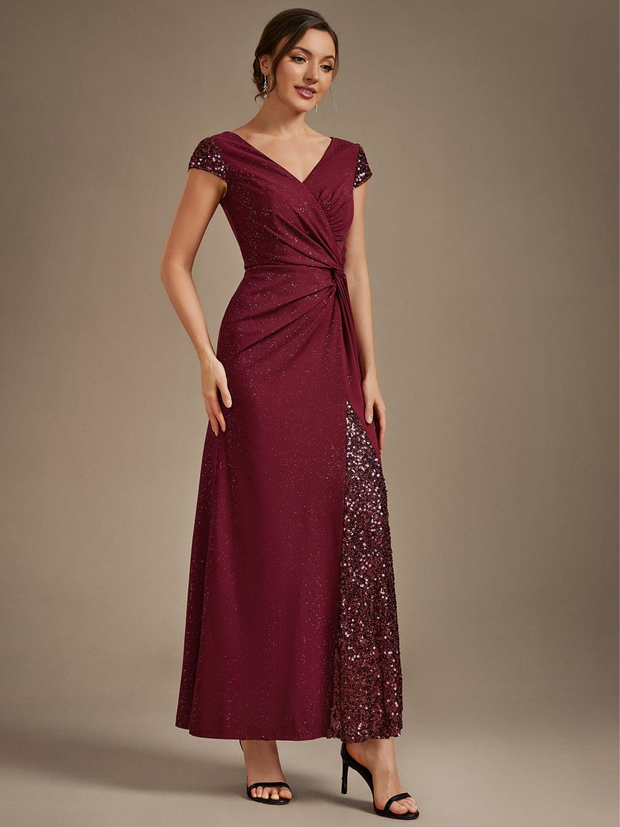 Knotted Knit Cap Sleeve Dress #color_Burgundy