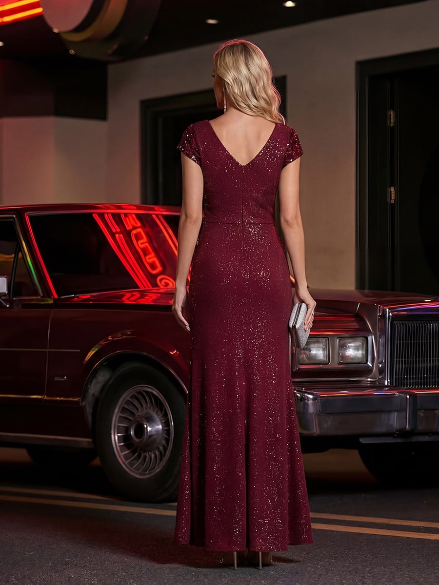 Knotted Knit Cap Sleeve Dress #color_Burgundy
