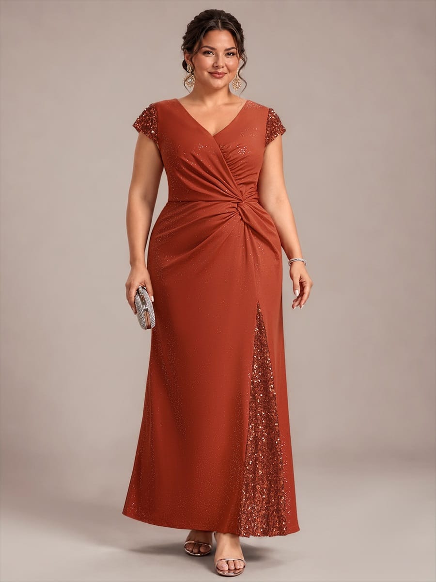 Knotted Knit Cap Sleeve Dress #color_Burnt Orange