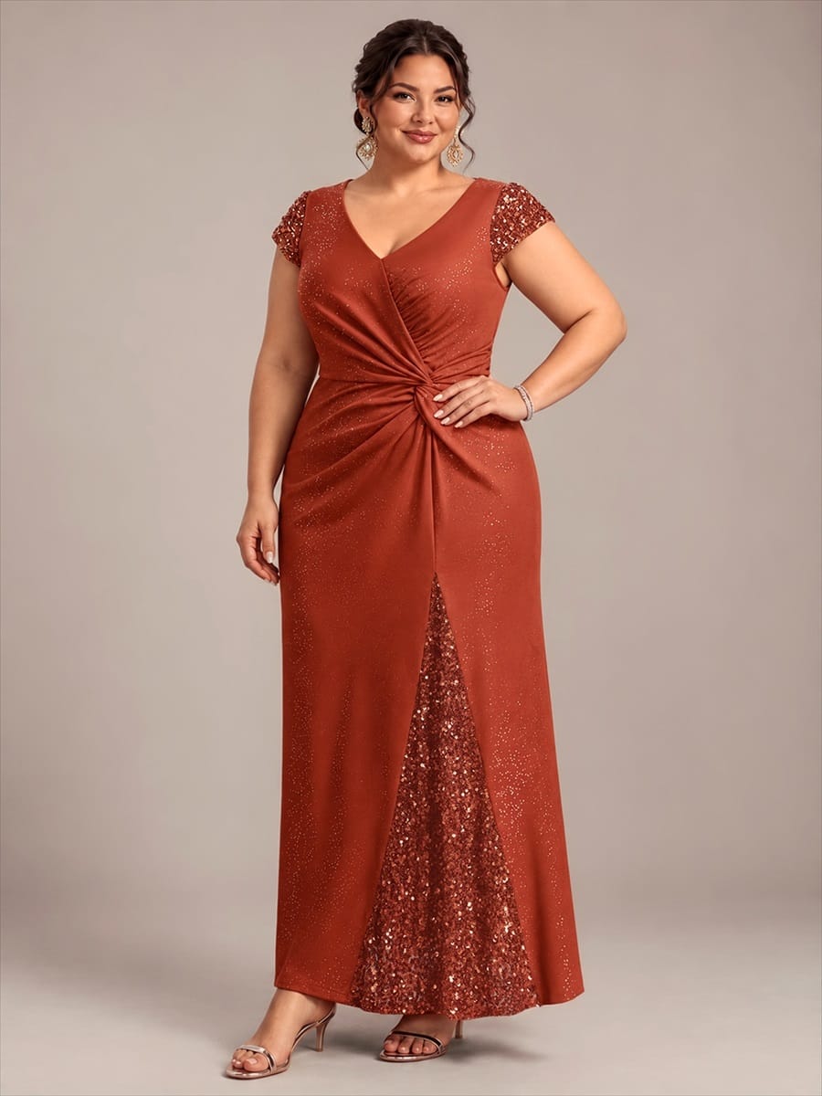 Knotted Knit Cap Sleeve Dress #color_Burnt Orange