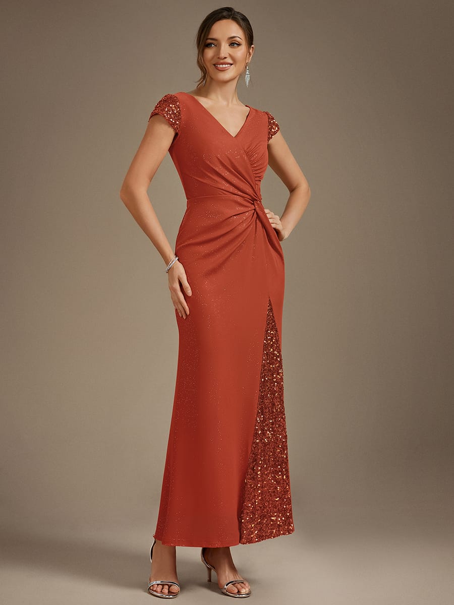 Knotted Knit Cap Sleeve Dress #color_Burnt Orange