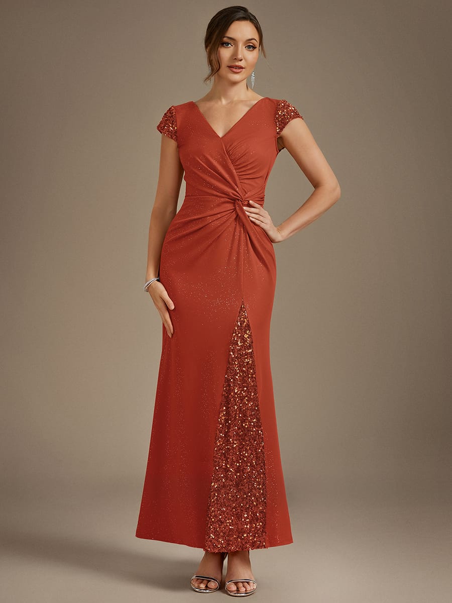 Knotted Knit Cap Sleeve Dress #color_Burnt Orange