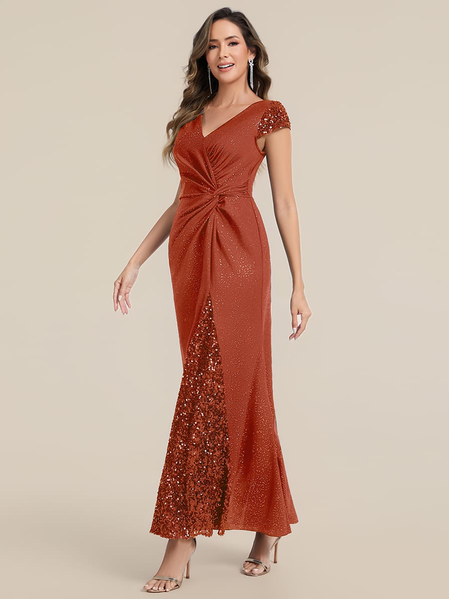Knotted Knit Cap Sleeve Dress #color_Burnt Orange