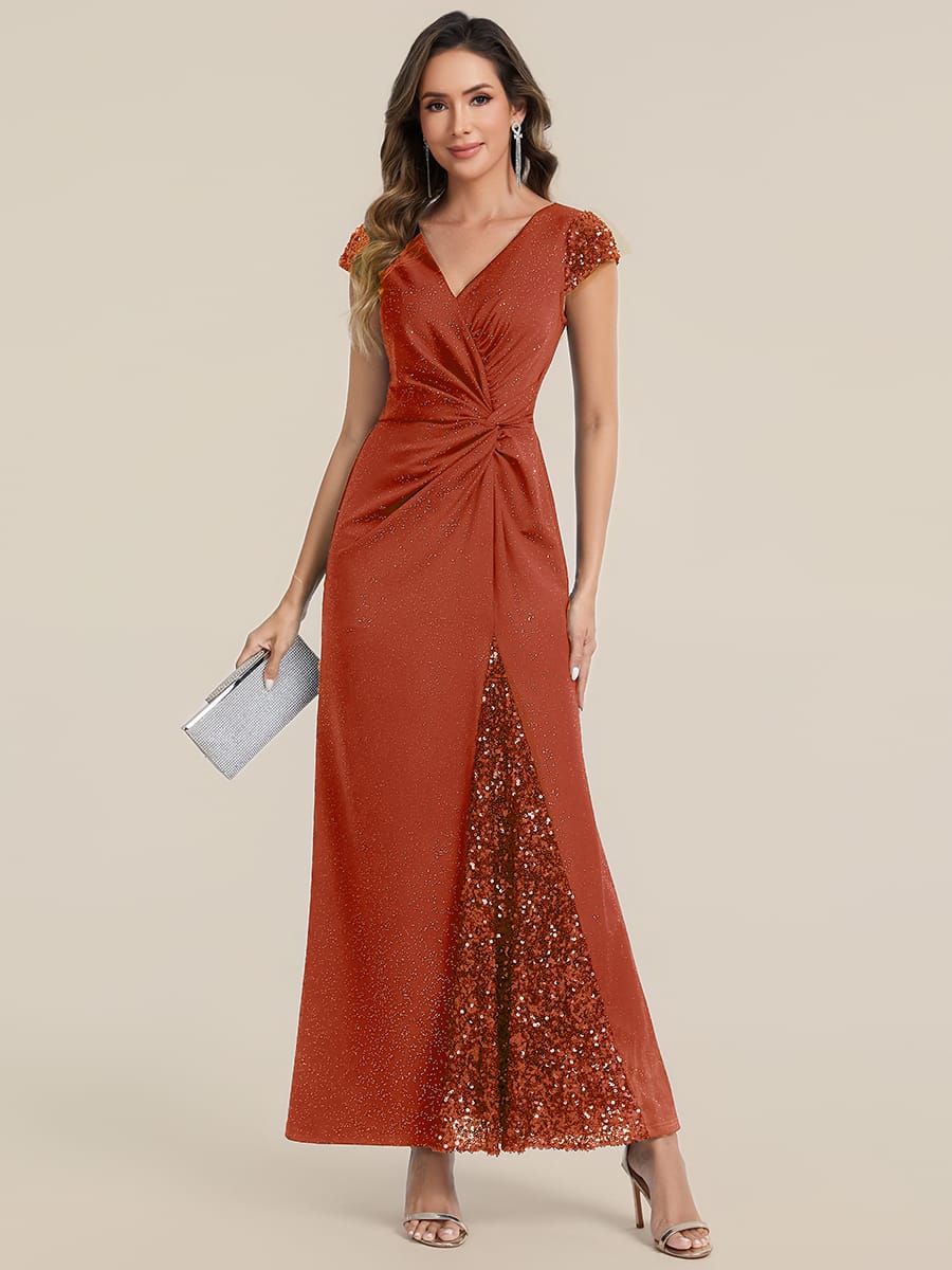 Knotted Knit Cap Sleeve Dress #color_Burnt Orange