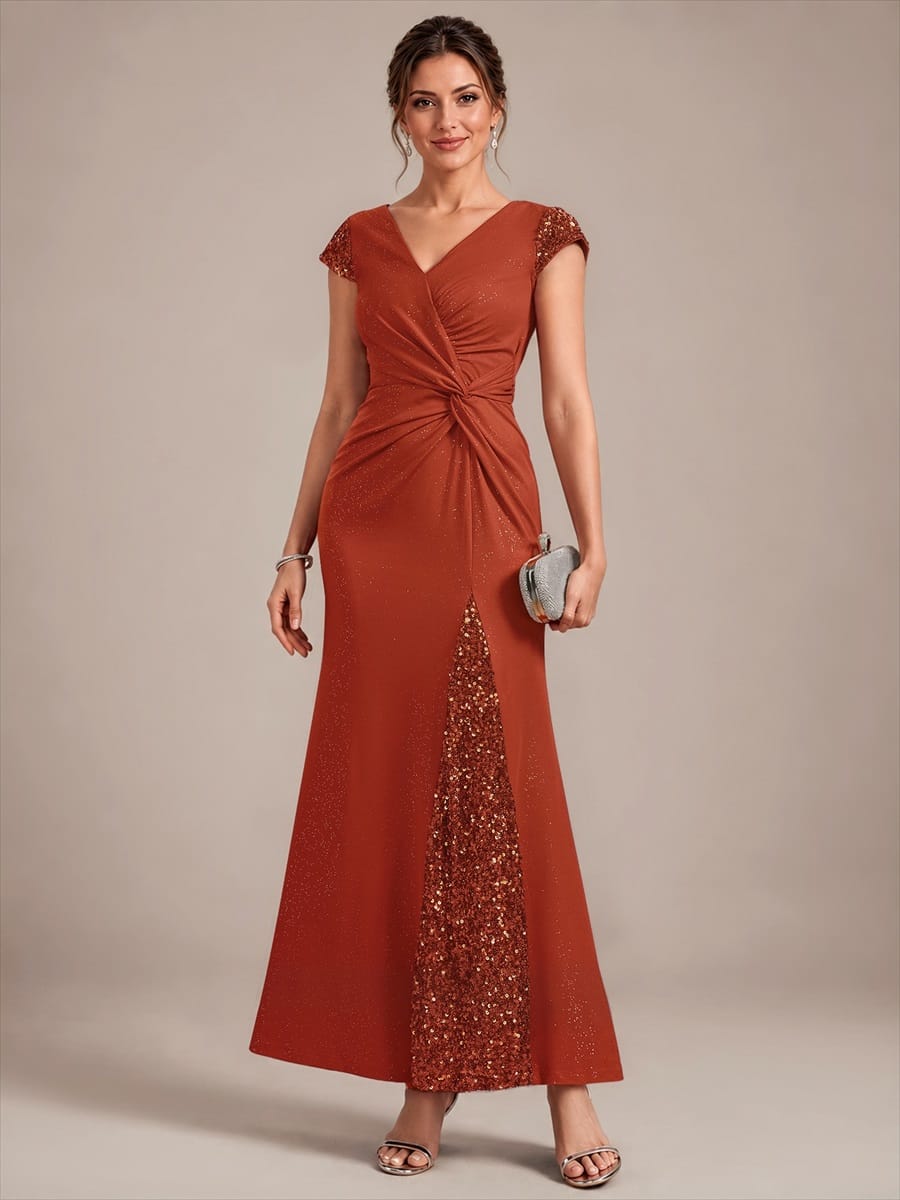 Knotted Knit Cap Sleeve Dress #color_Burnt Orange