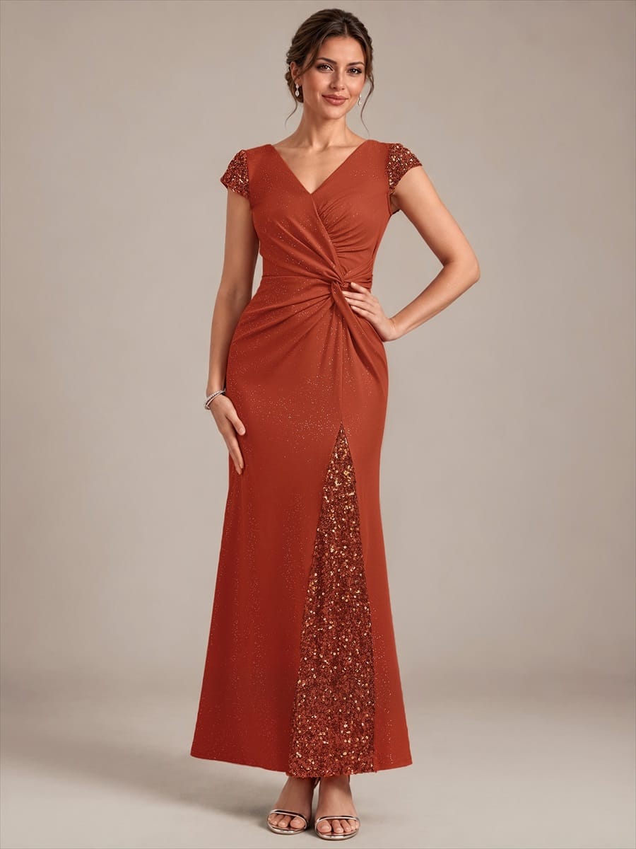 Knotted Knit Cap Sleeve Dress #color_Burnt Orange