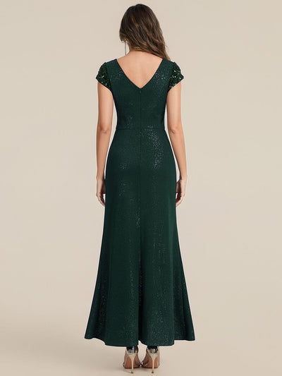 Knotted Knit Cap Sleeve Dress #color_Dark Green