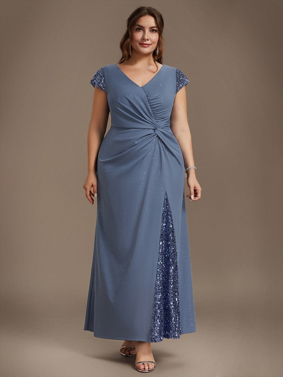 Knotted Knit Cap Sleeve Dress #color_Dusty Blue