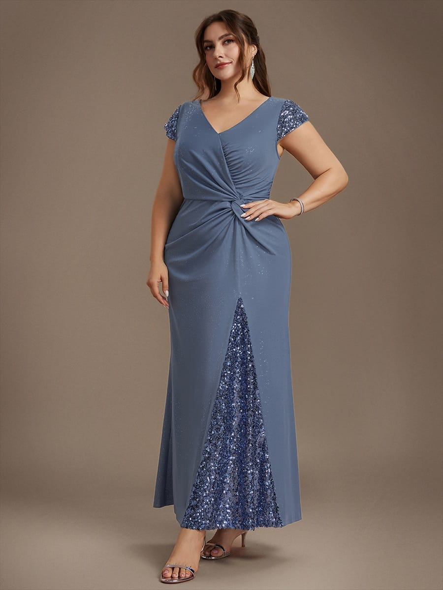 Knotted Knit Cap Sleeve Dress #color_Dusty Blue