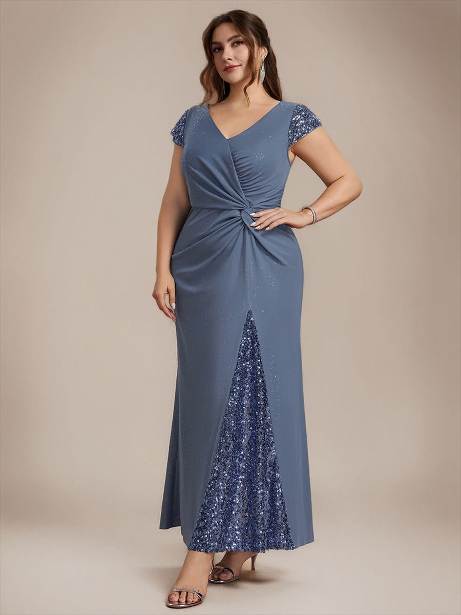 Knotted Knit Cap Sleeve Dress #color_Dusty Blue