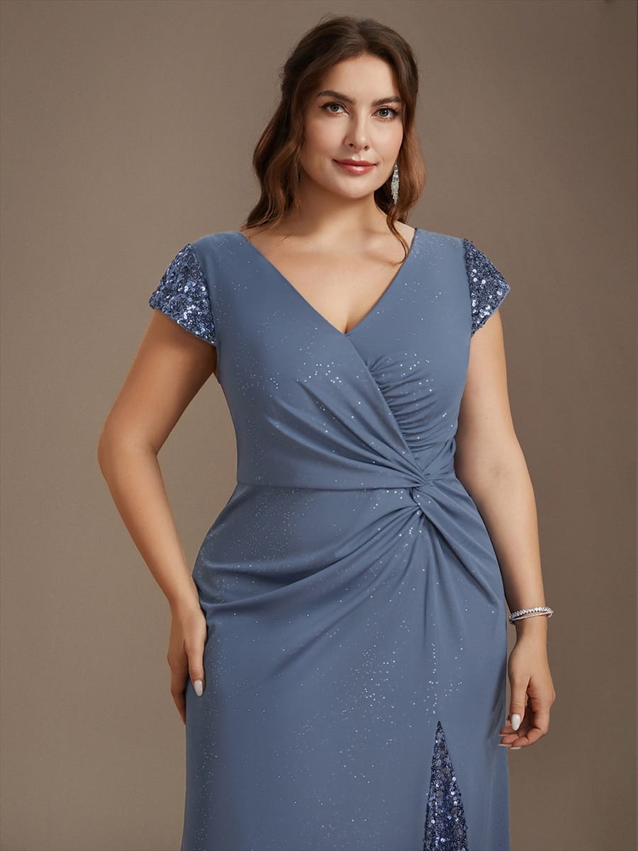 Knotted Knit Cap Sleeve Dress #color_Dusty Blue