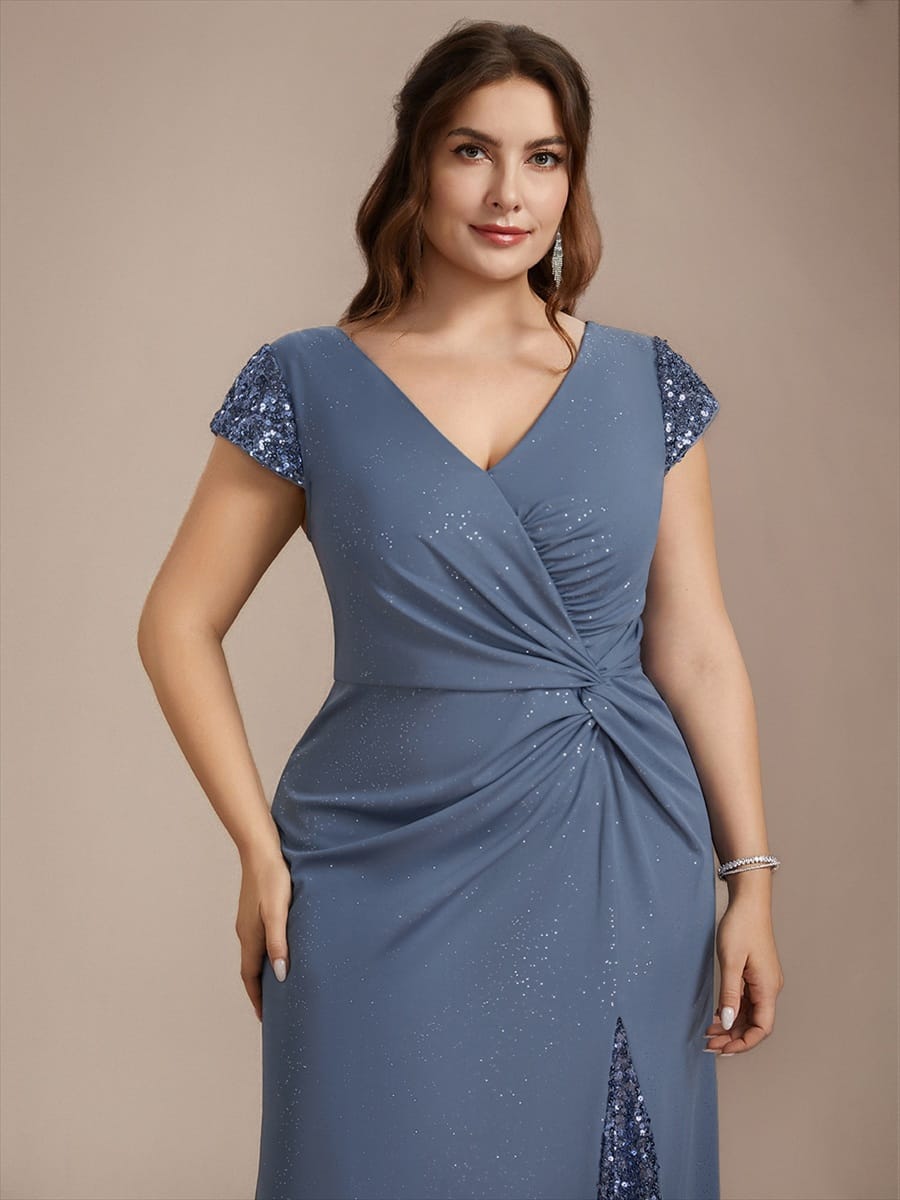 Knotted Knit Cap Sleeve Dress #color_Dusty Blue