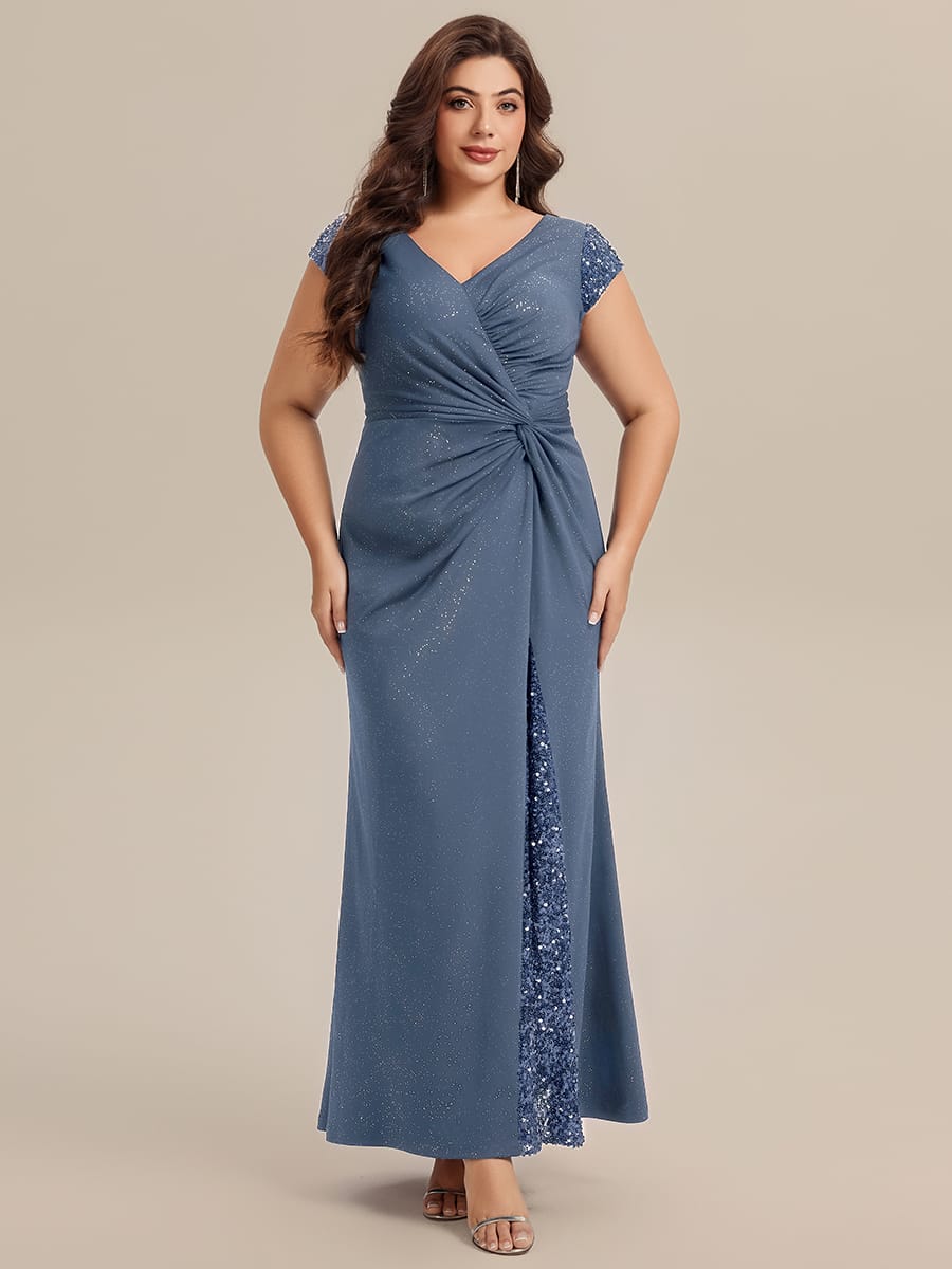Knotted Knit Cap Sleeve Dress #color_Dusty Blue