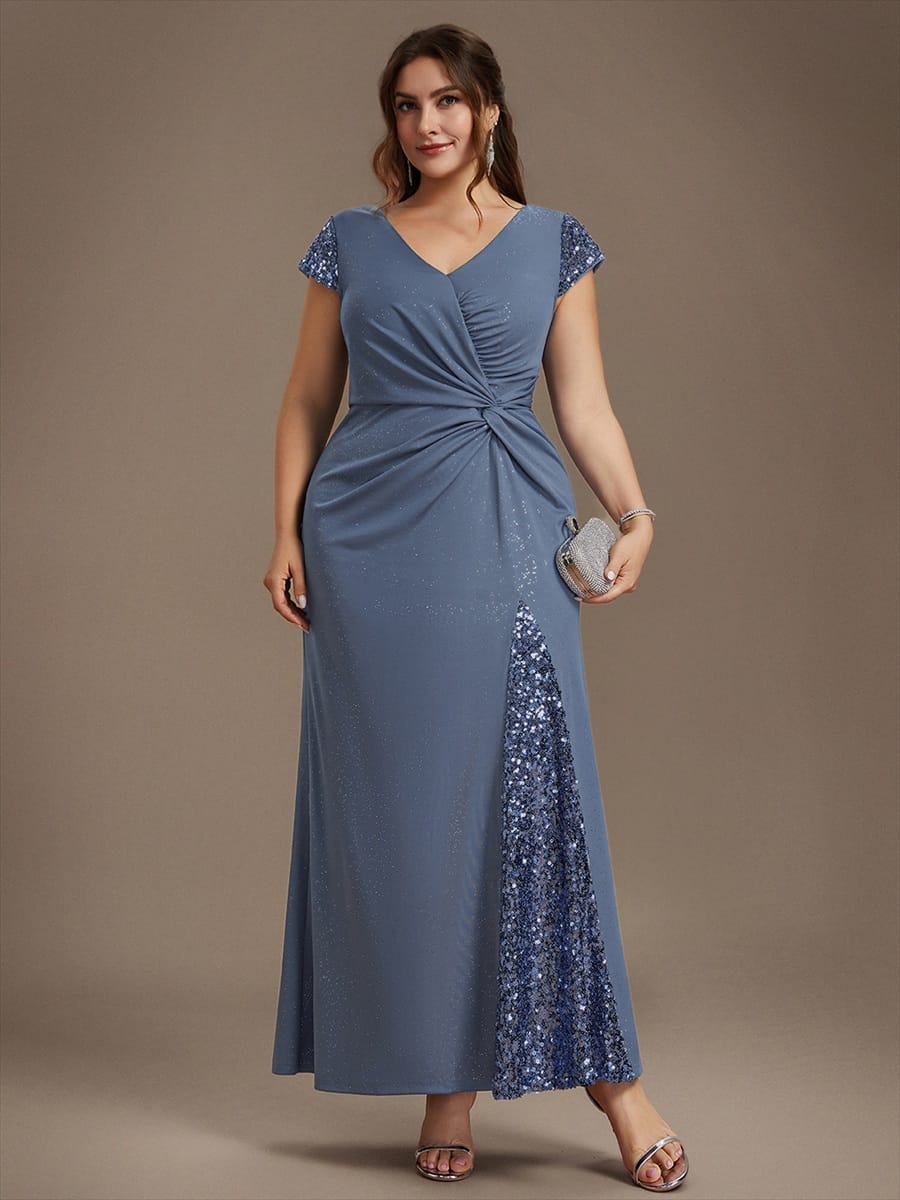 Knotted Knit Cap Sleeve Dress #color_Dusty Blue