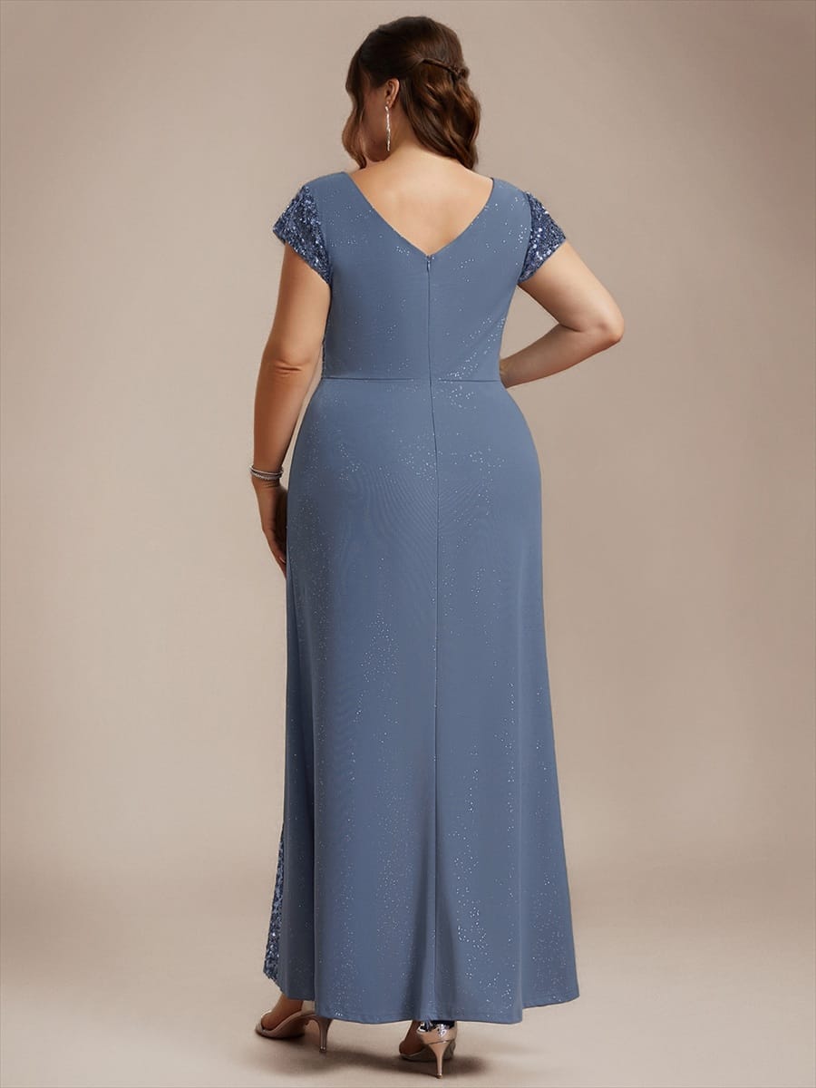 Knotted Knit Cap Sleeve Dress #color_Dusty Blue
