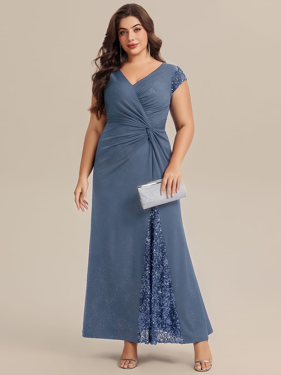 Knotted Knit Cap Sleeve Dress #color_Dusty Blue