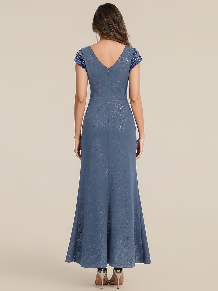 Knotted Knit Cap Sleeve Dress #color_Dusty Blue