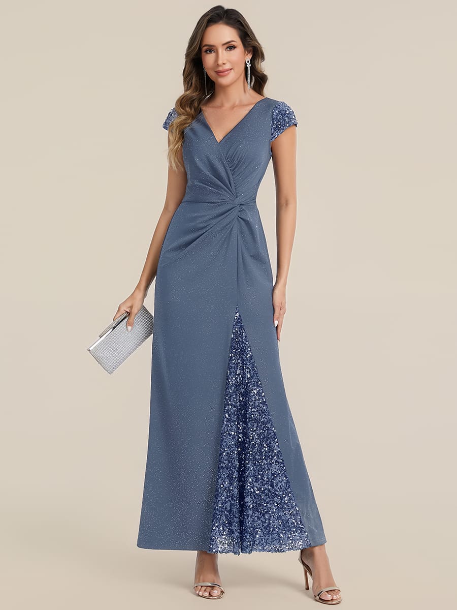 Knotted Knit Cap Sleeve Dress #color_Dusty Blue