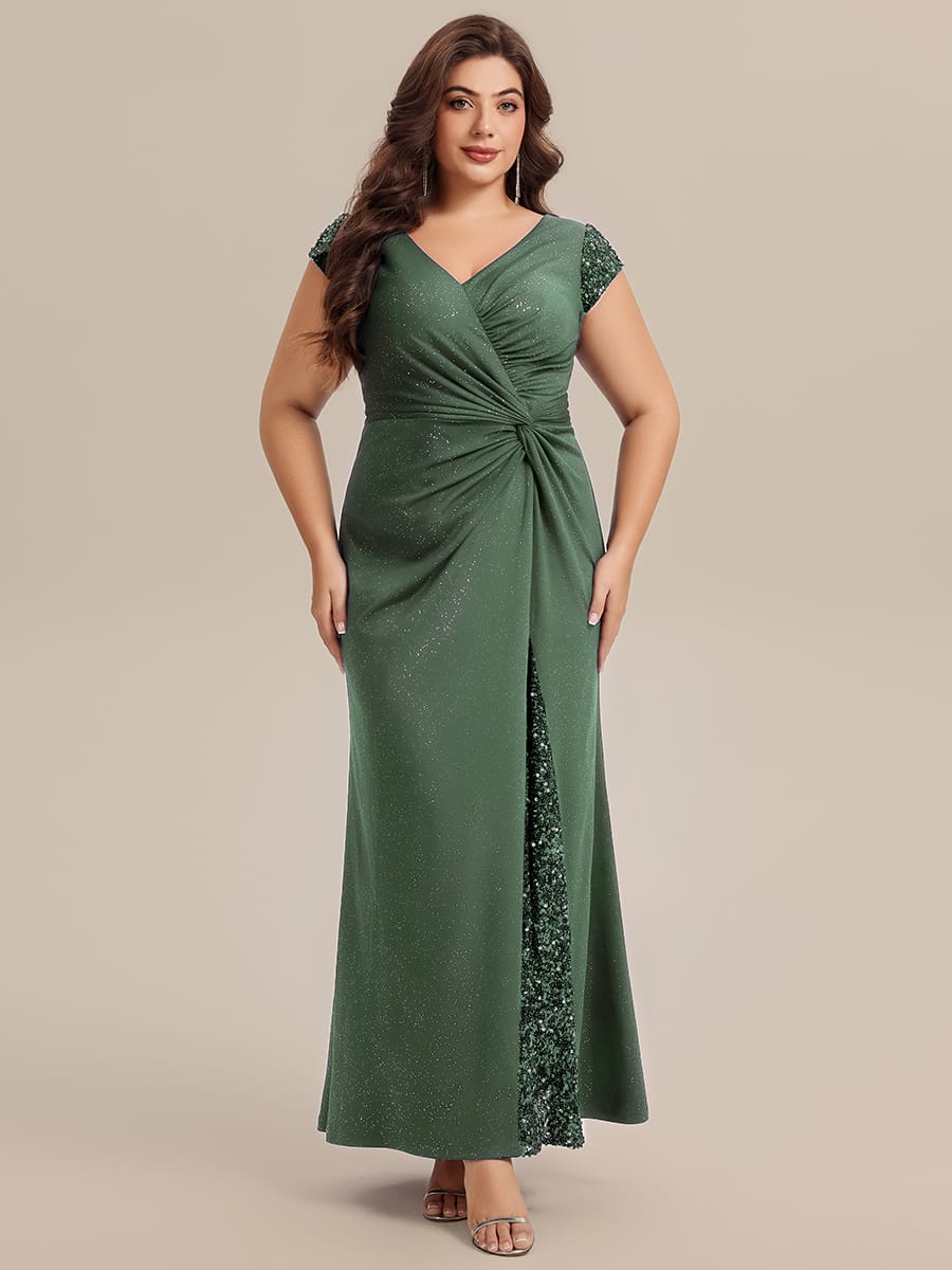 Knotted Knit Cap Sleeve Dress #color_Eucalyptus Green