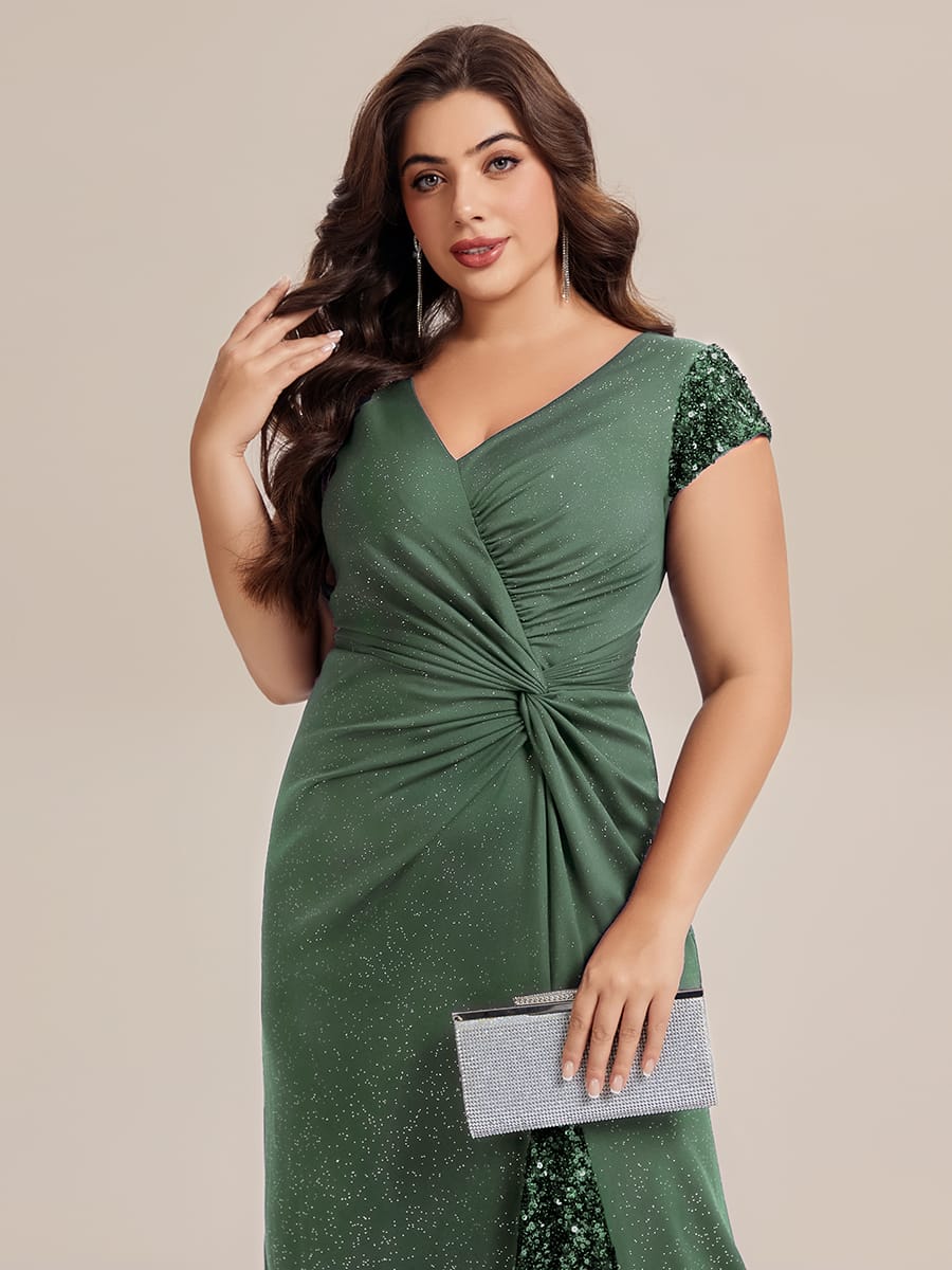 Knotted Knit Cap Sleeve Dress #color_Eucalyptus Green