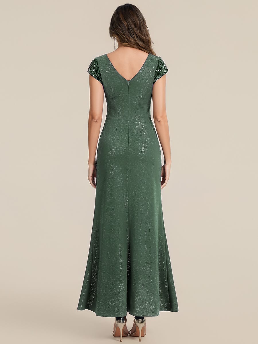 Knotted Knit Cap Sleeve Dress #color_Eucalyptus Green