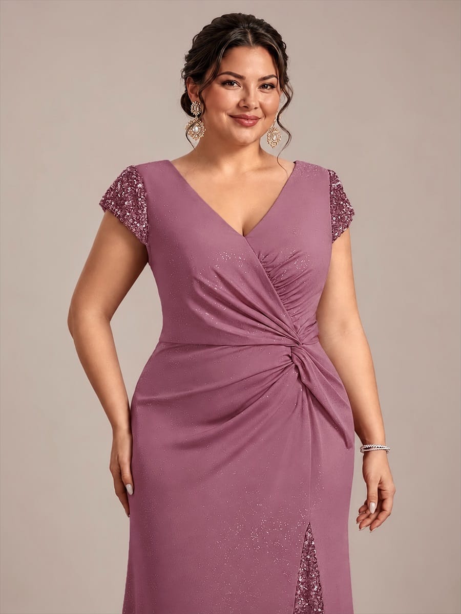 Knotted Knit Cap Sleeve Dress #color_Purple Orchid