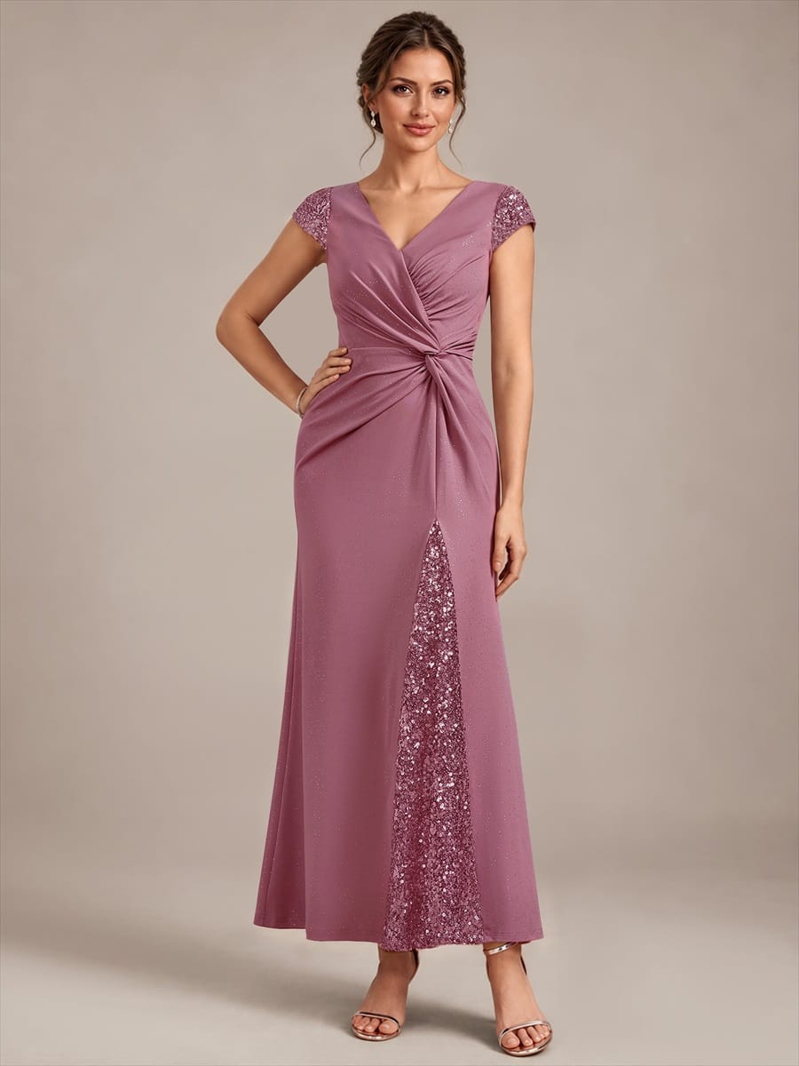 Knotted Knit Cap Sleeve Dress #color_Purple Orchid
