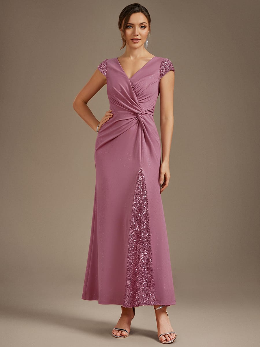 Knotted Knit Cap Sleeve Dress #color_Purple Orchid
