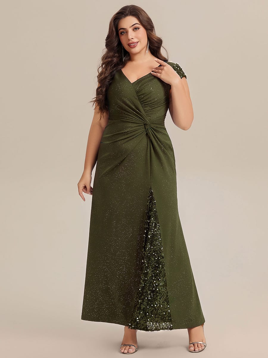 Knotted Knit Cap Sleeve Dress #color_Olive Green