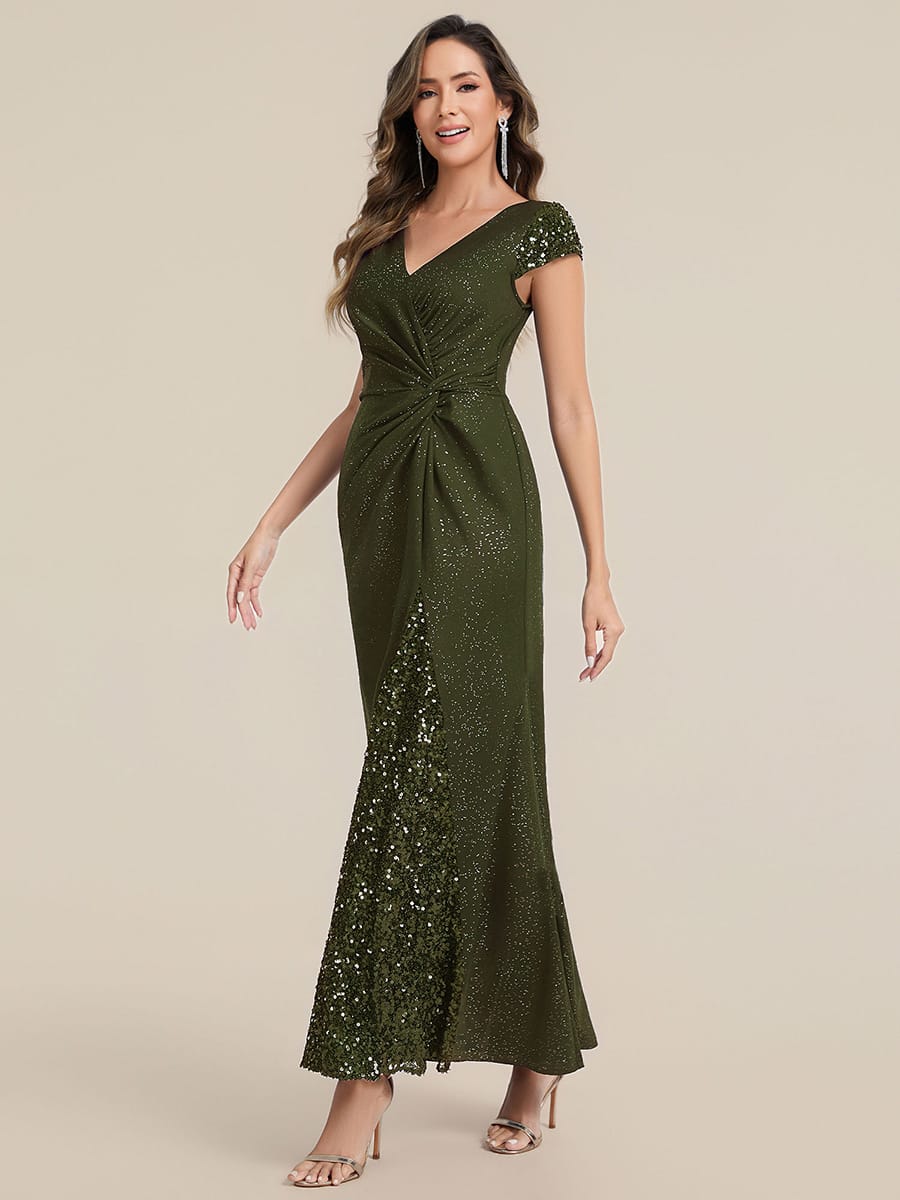 Knotted Knit Cap Sleeve Dress #color_Olive Green