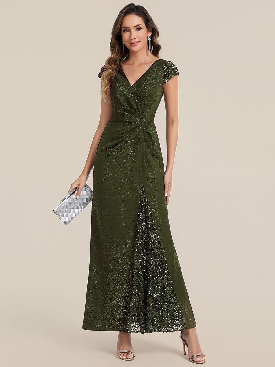 Knotted Knit Cap Sleeve Dress #color_Olive Green
