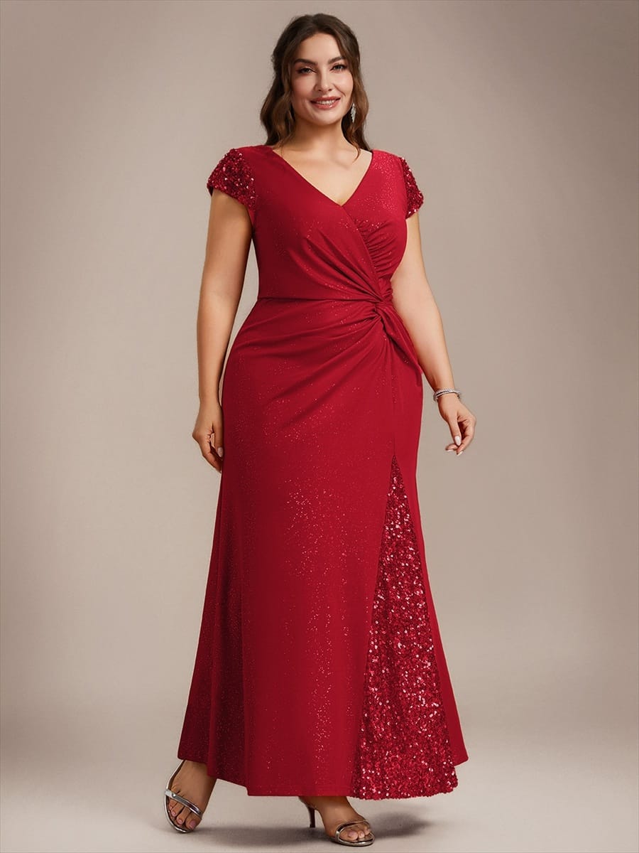 Knotted Knit Cap Sleeve Dress #color_Red