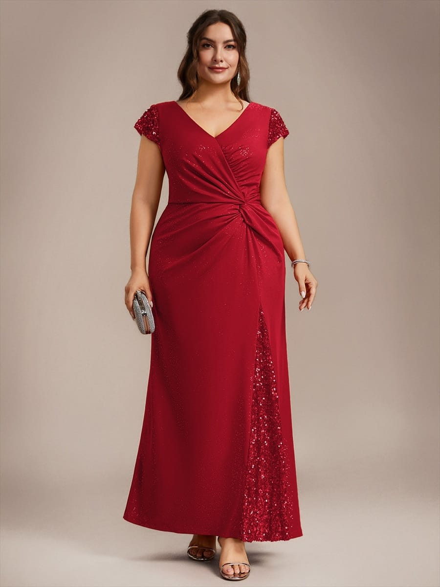 Knotted Knit Cap Sleeve Dress #color_Red