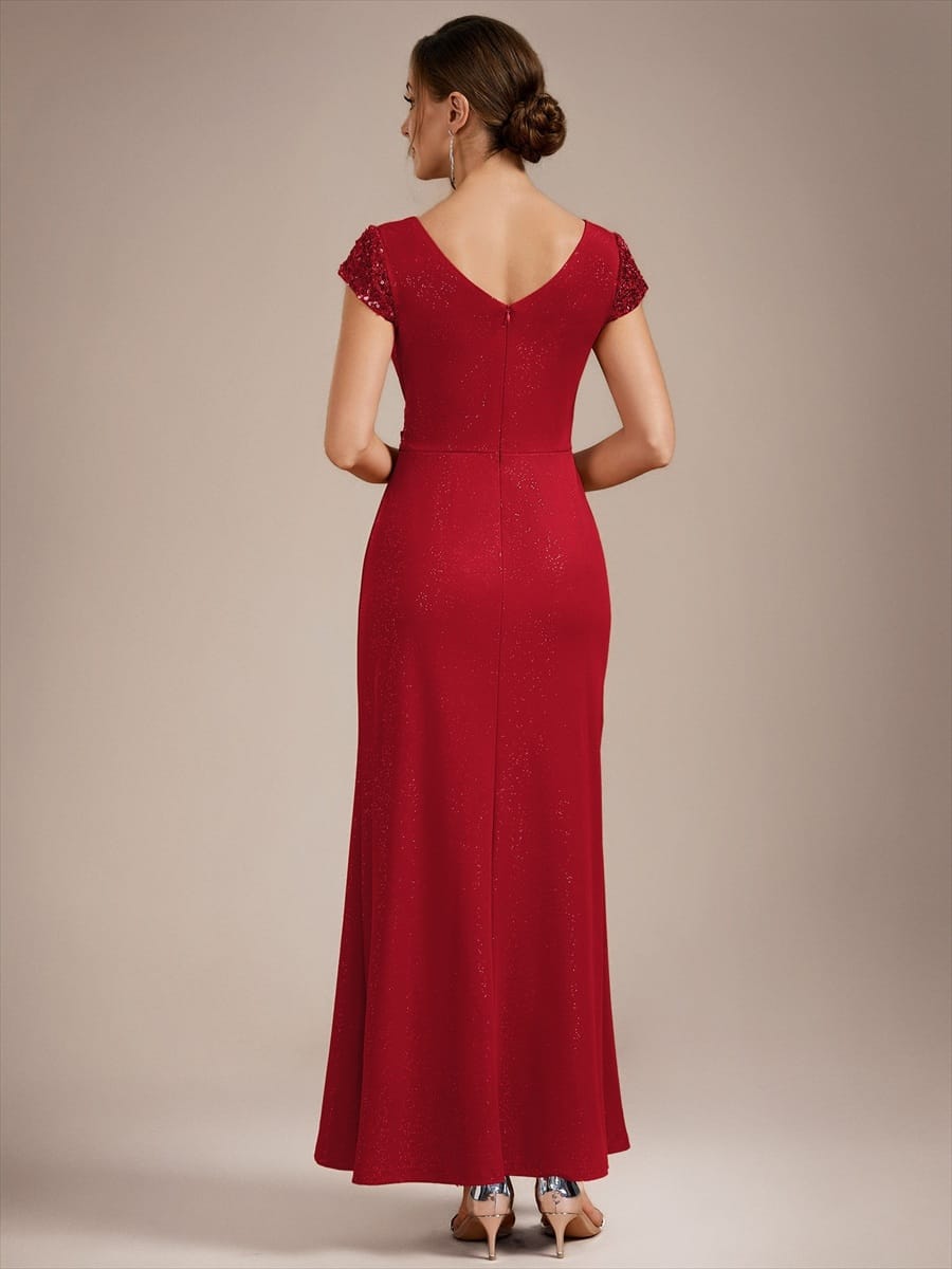 Knotted Knit Cap Sleeve Dress #color_Red
