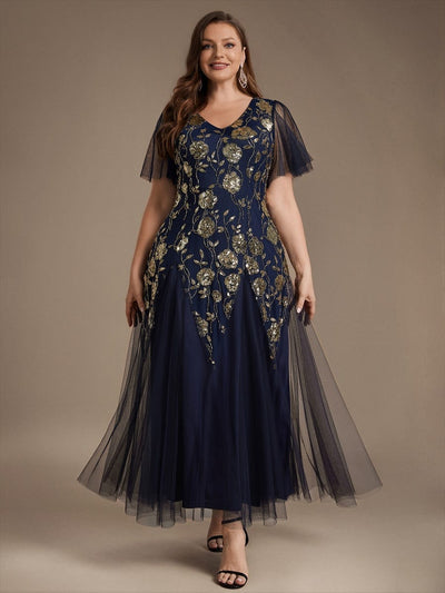 pretty ORLA|Plus Size Patchwork Sequin Ruffle Sleeve Dress