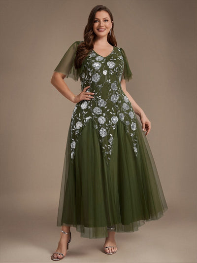 pretty ORLA|Plus Size Patchwork Sequin Ruffle Sleeve Dress