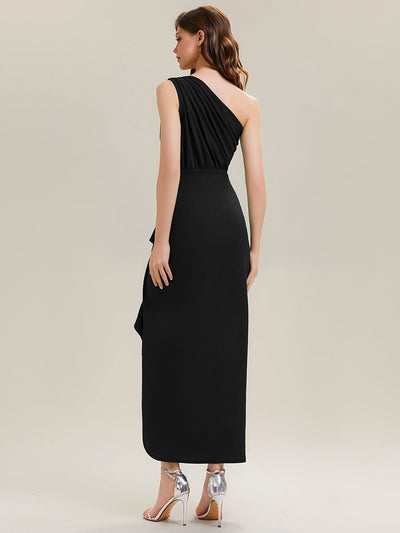 Thigh-High Slit Knit Sleeveless Dress #color_Black