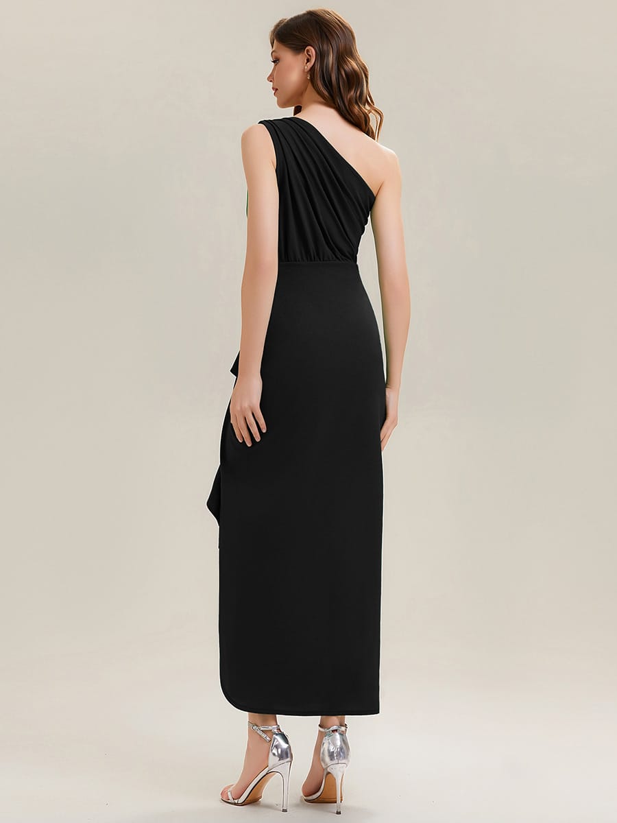 Thigh-High Slit Knit Sleeveless Dress #color_Black