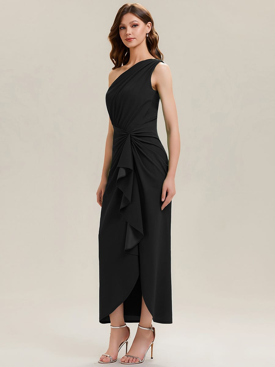 Thigh-High Slit Knit Sleeveless Dress #color_Black