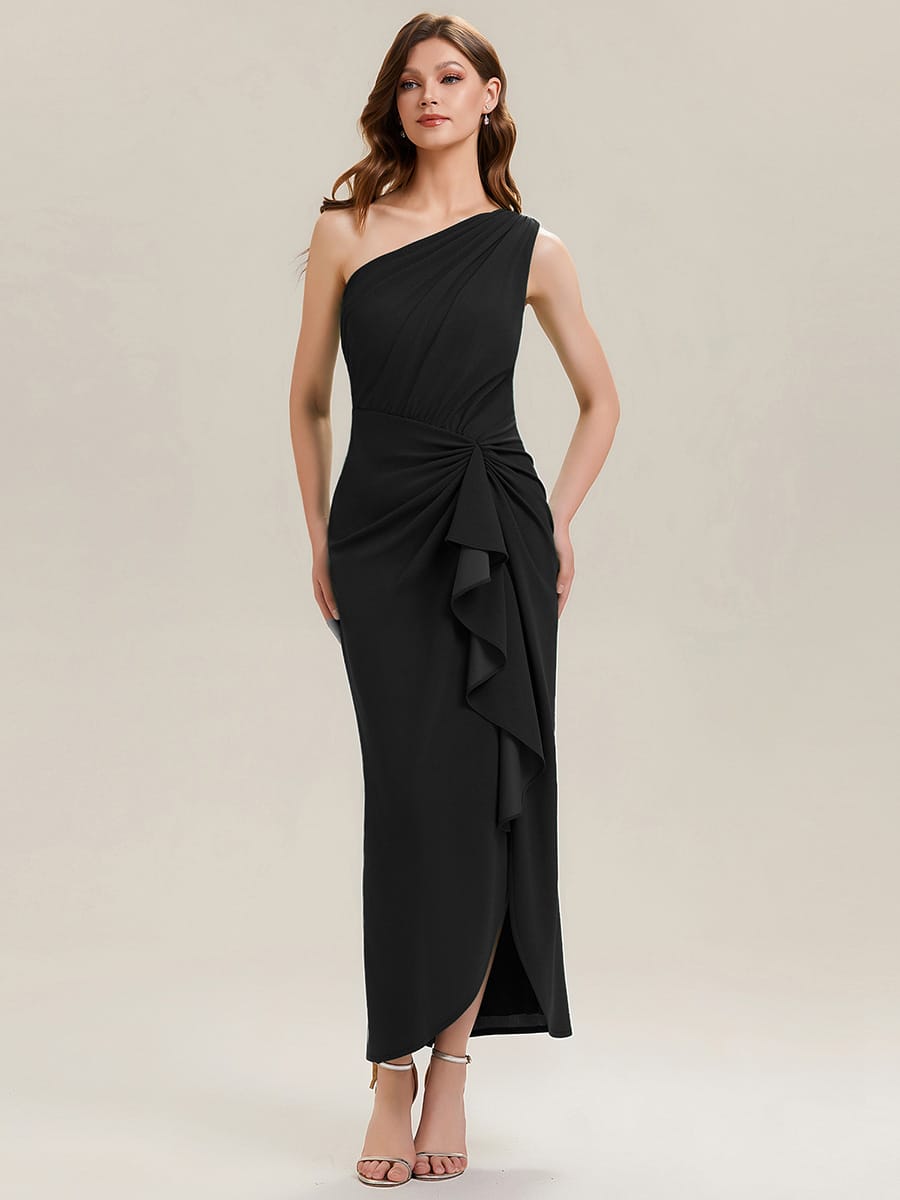 Thigh-High Slit Knit Sleeveless Dress #color_Black