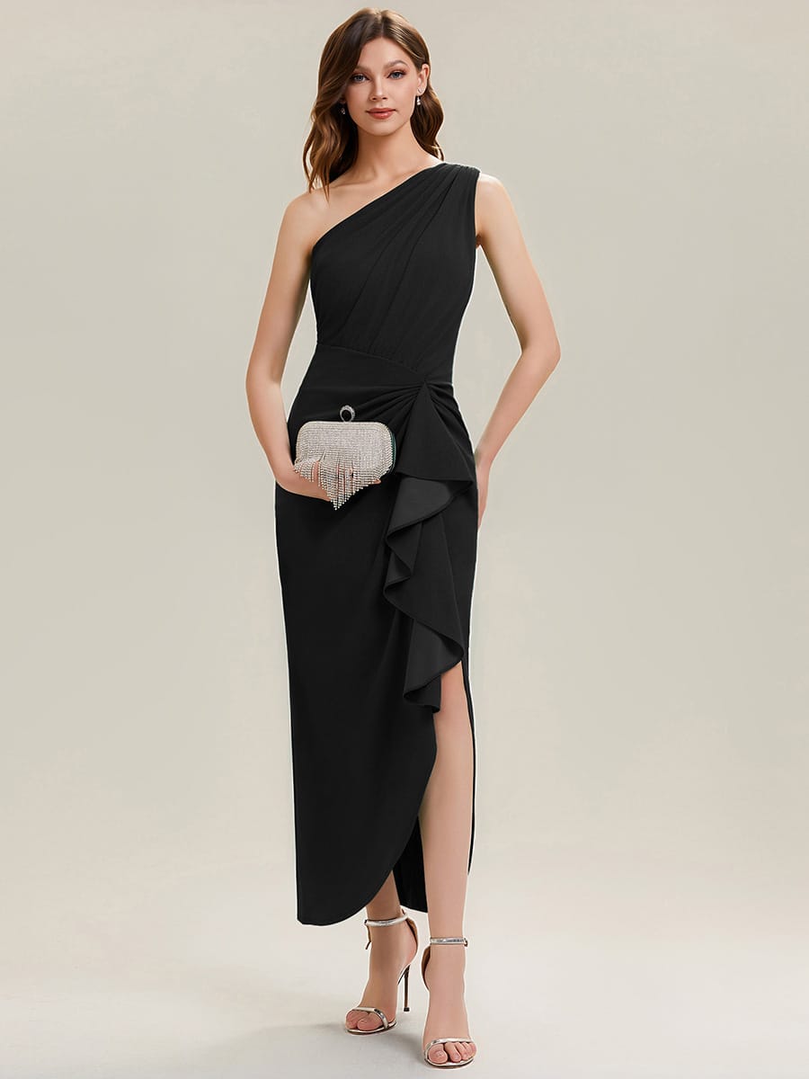 Thigh-High Slit Knit Sleeveless Dress #color_Black