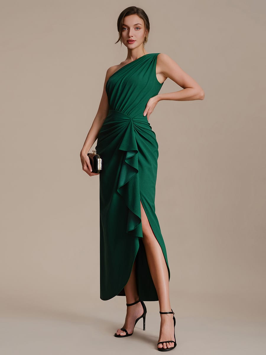 Thigh-High Slit Knit Sleeveless Dress #color_Dark Green