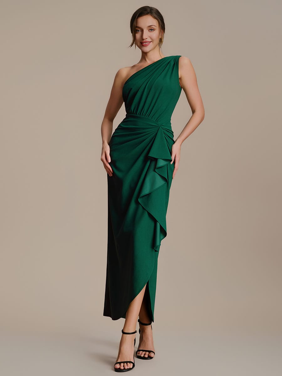 Thigh-High Slit Knit Sleeveless Dress #color_Dark Green