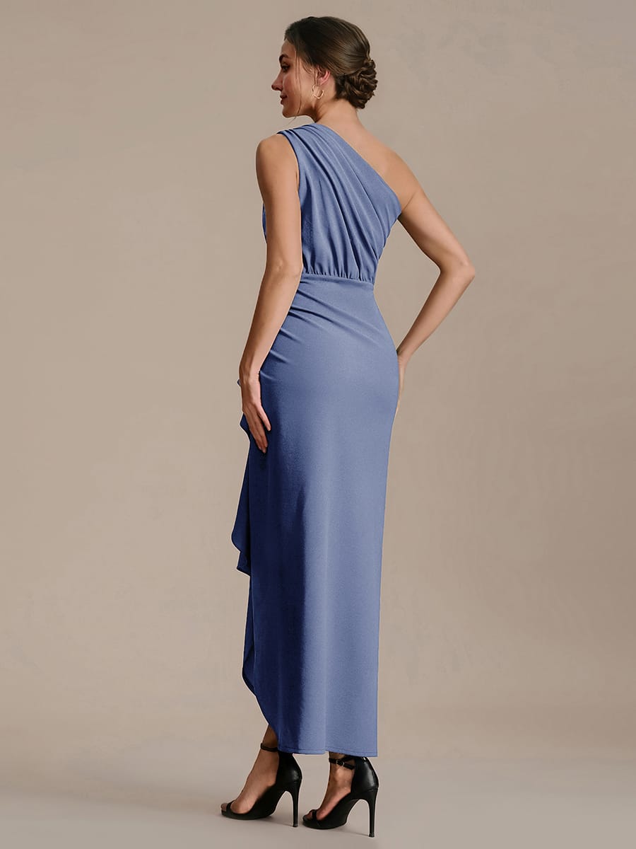 Thigh-High Slit Knit Sleeveless Dress #color_Dusty Blue