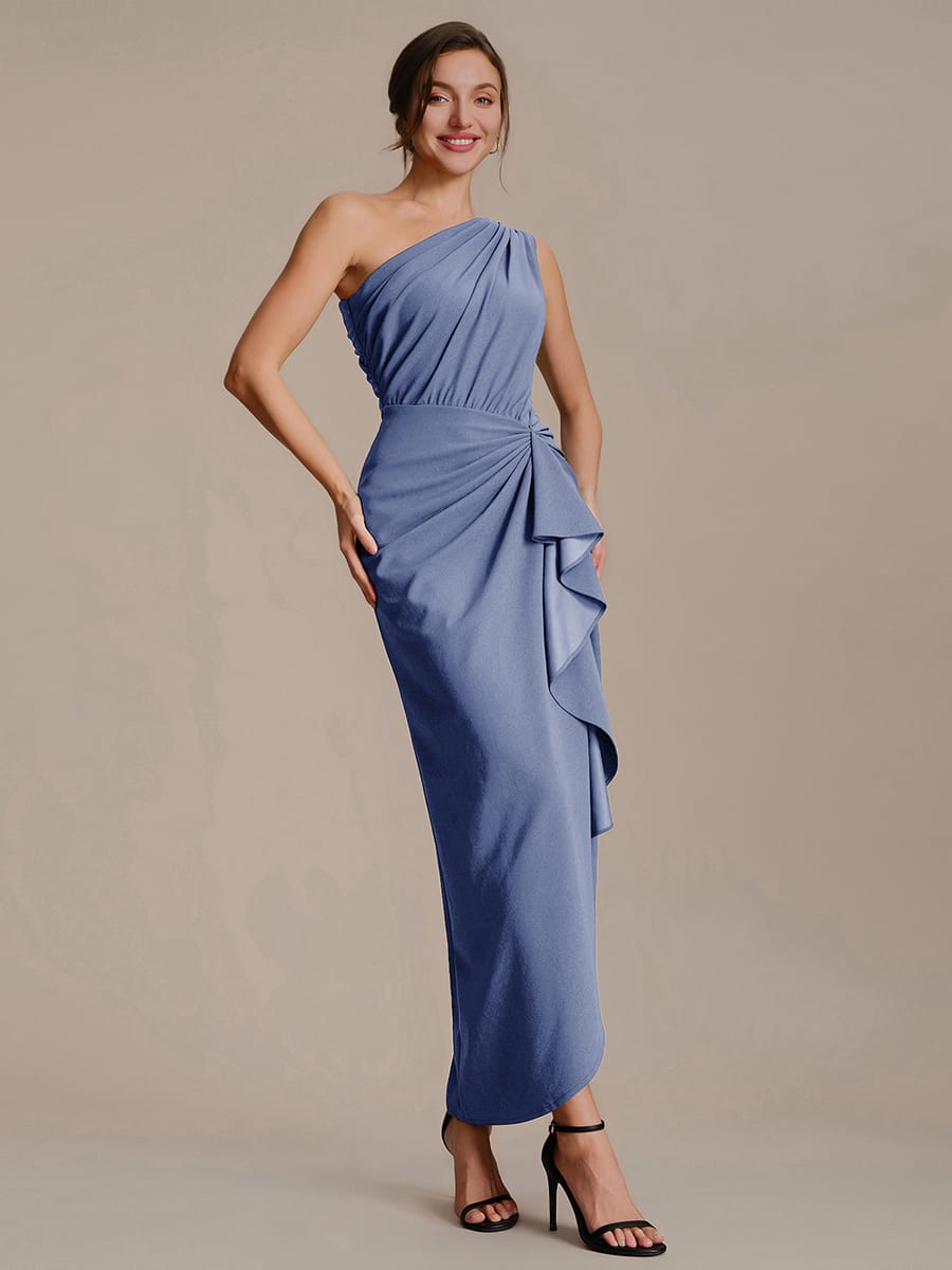 Thigh-High Slit Knit Sleeveless Dress #color_Dusty Blue